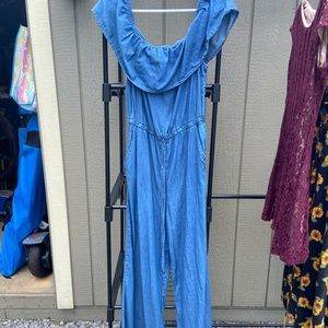 mock jean fabric jumpsuit